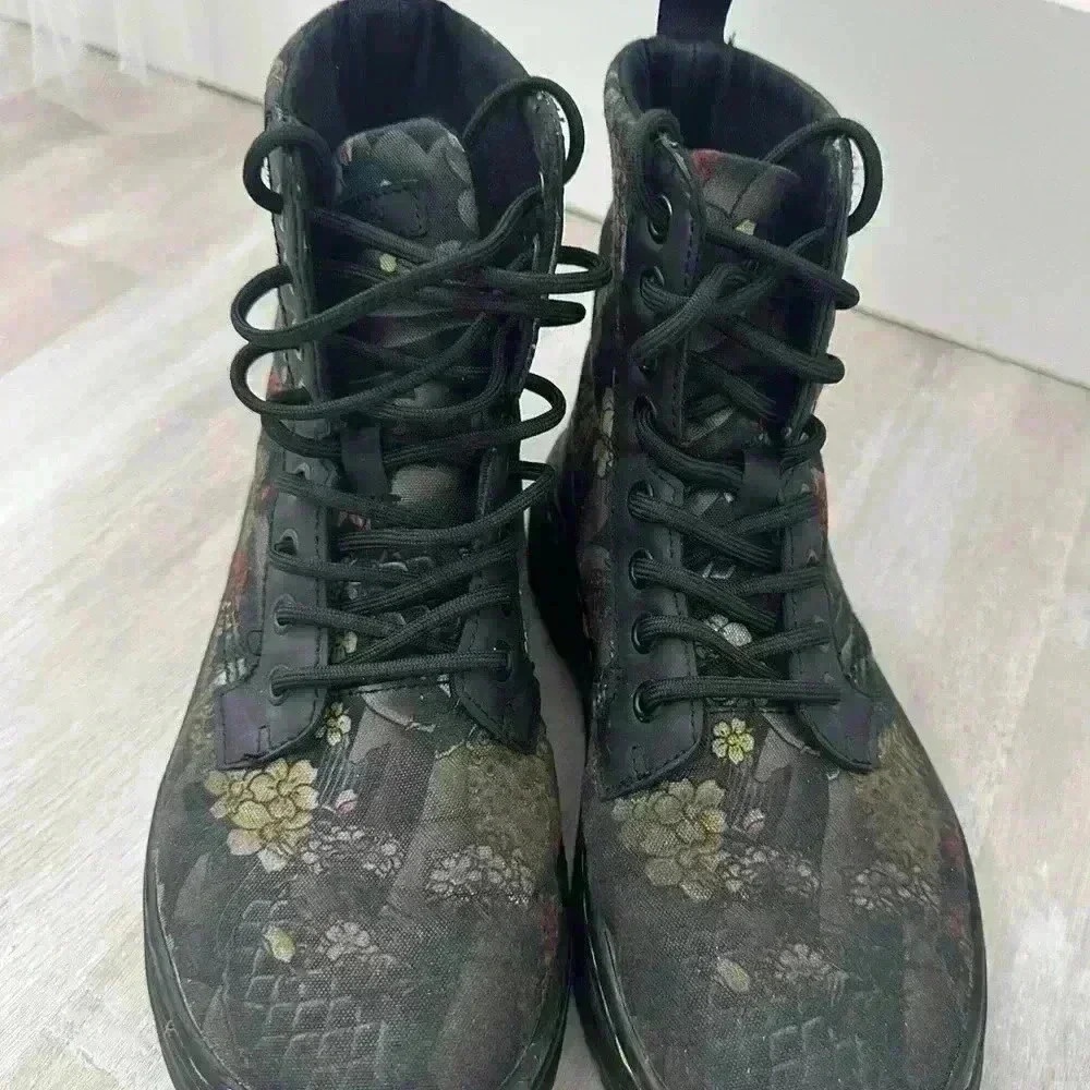 Dr Martens Boots Floral Print Black‎ Lace Up Combat Chunky Platform SZ 5 - Picture 8 of 11